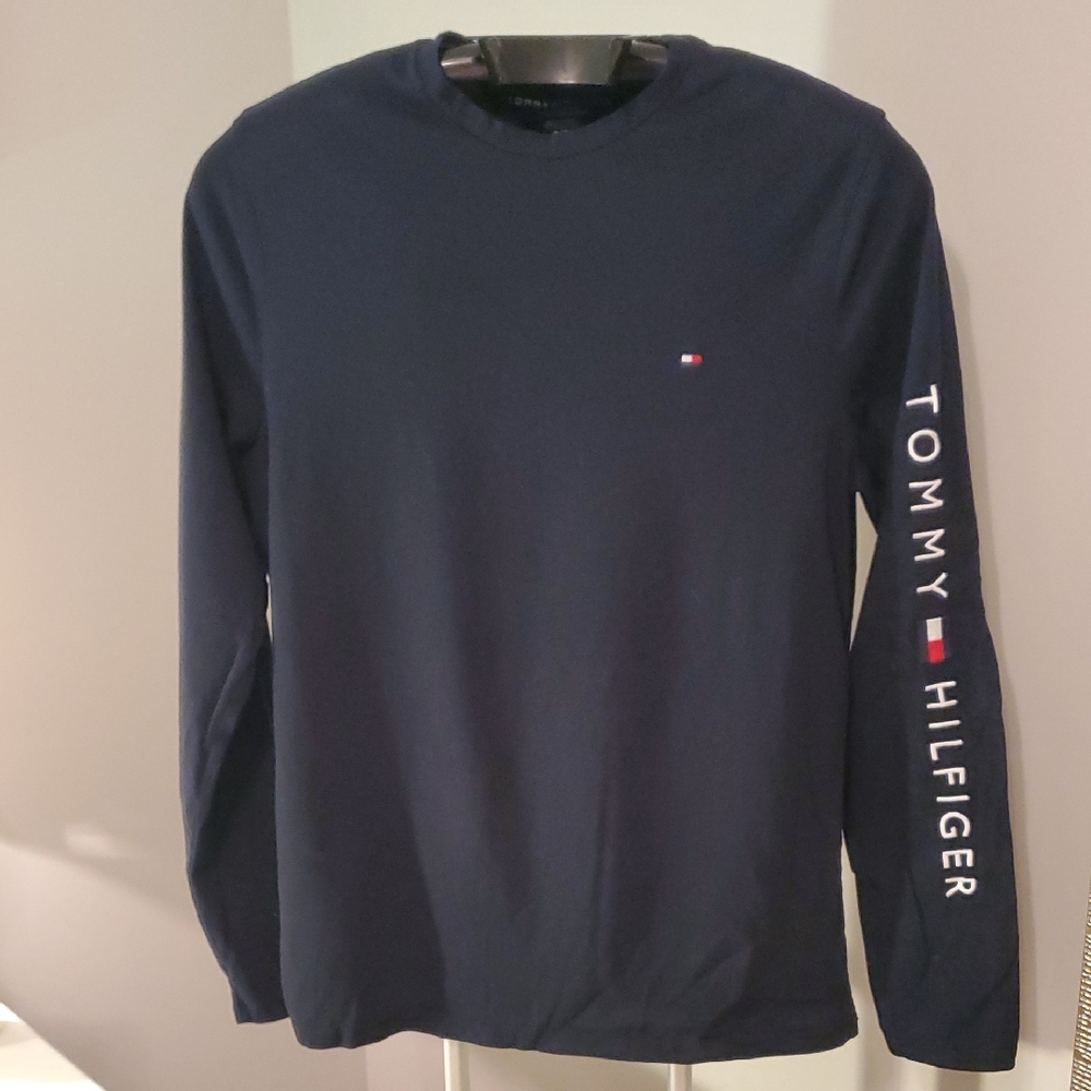Tommy Hilfiger Blue Long Sleeve Tee with Sleeve Branding